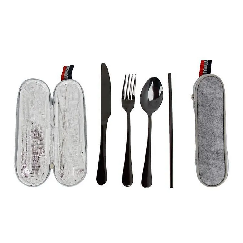 Union Source wholesale 3pcs portable camping dinner stainless steel cutlery dinnerware sets