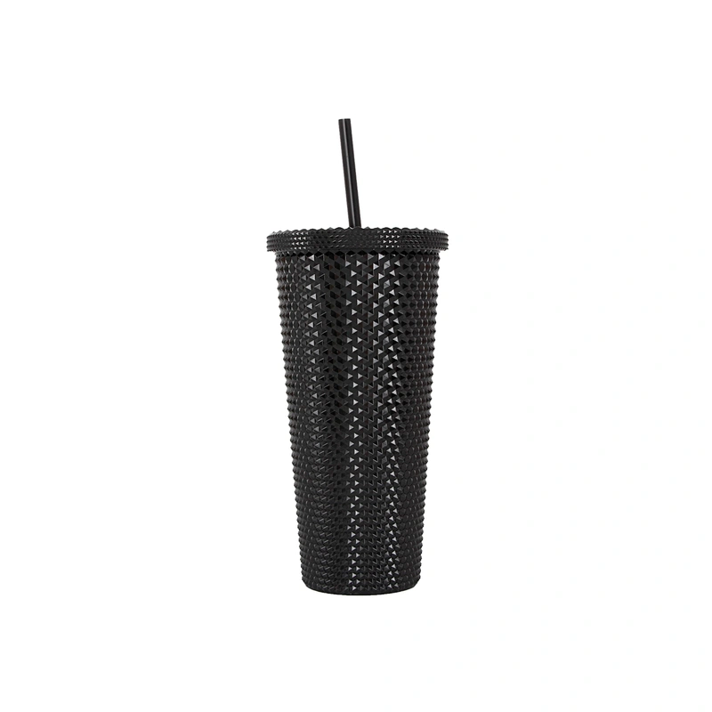 BPA Free Double Wall Stainless Steel Insulated Matte Color Studded Tumbler Cups With Lid Straw