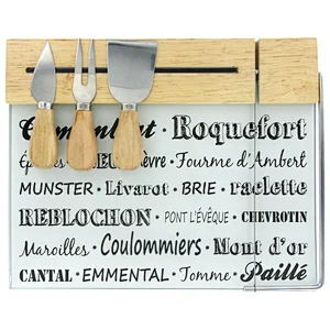 Non-slip glass fruits chopping Cutting cheese board set with 3 knives