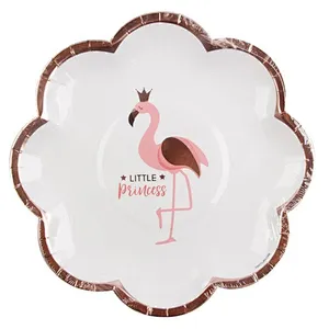 8pcs Floral Flamingo Paper Party Plates Set /Decorative Tableware for Birthday Parties, Weddings,Life Celebrations