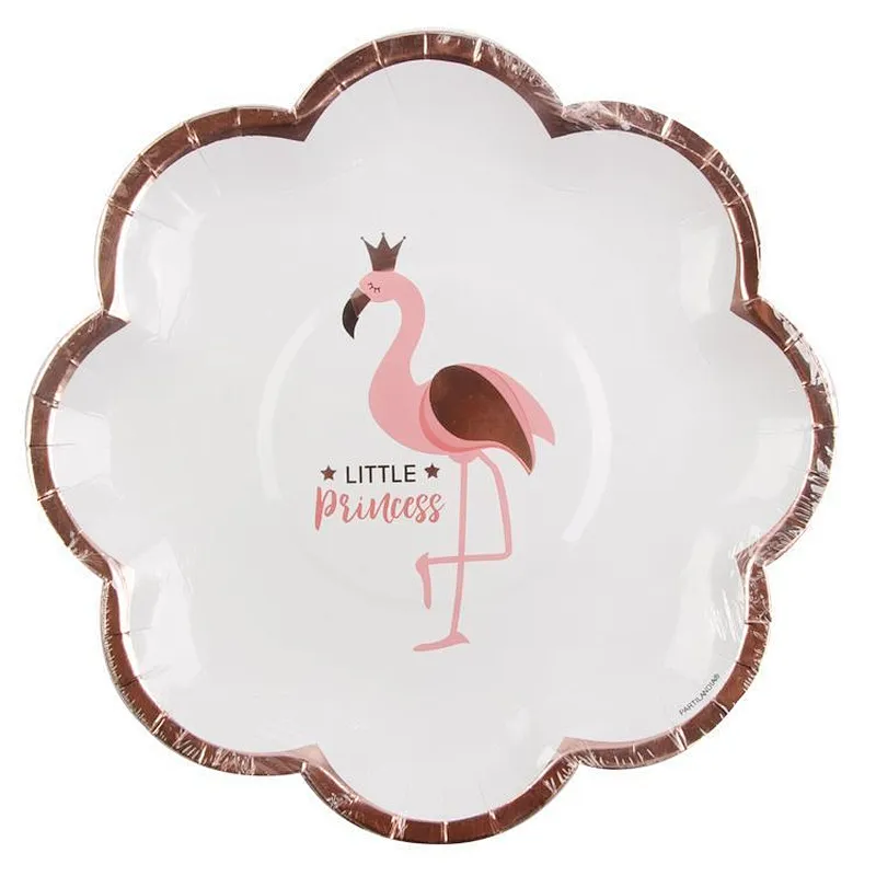 8pcs Floral Flamingo Paper Party Plates Set /Decorative Tableware for Birthday Parties, Weddings,Life Celebrations