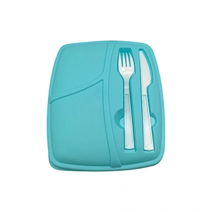 Union Source Reusable square PP plastic food storage lunch box with  knife and fork