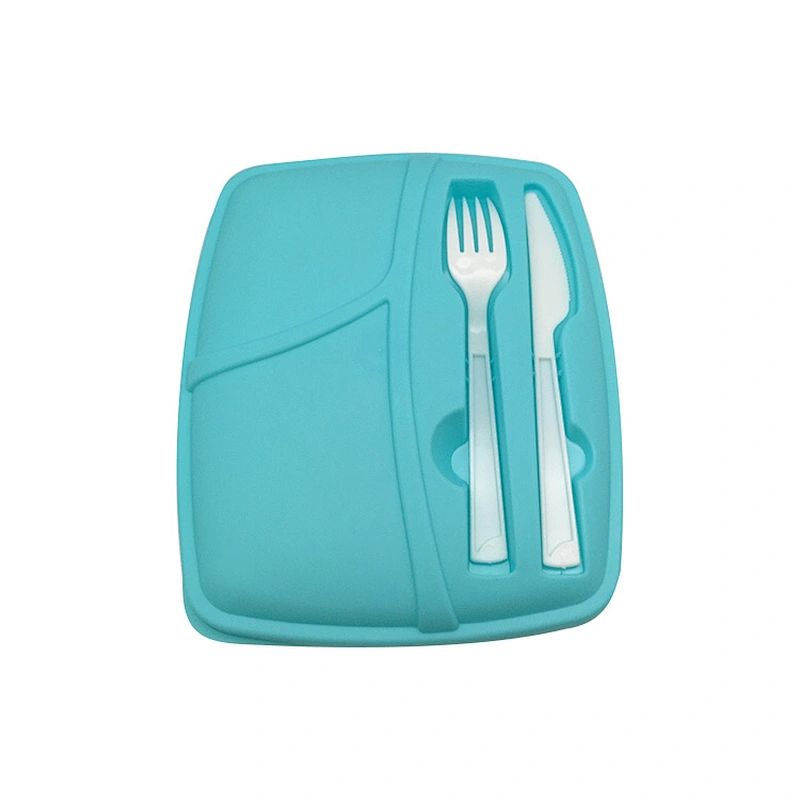 Union Source Reusable square PP plastic food storage lunch box with  knife and fork