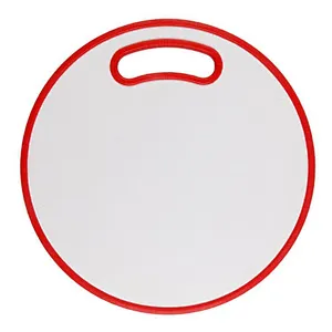 Environmentally friendly colorful kitchen reusable round plastic chopping board with handle