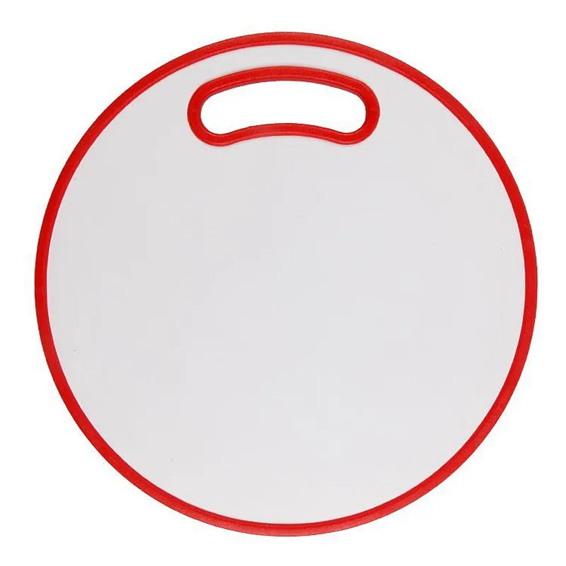 Environmentally friendly colorful kitchen reusable round plastic chopping board with handle