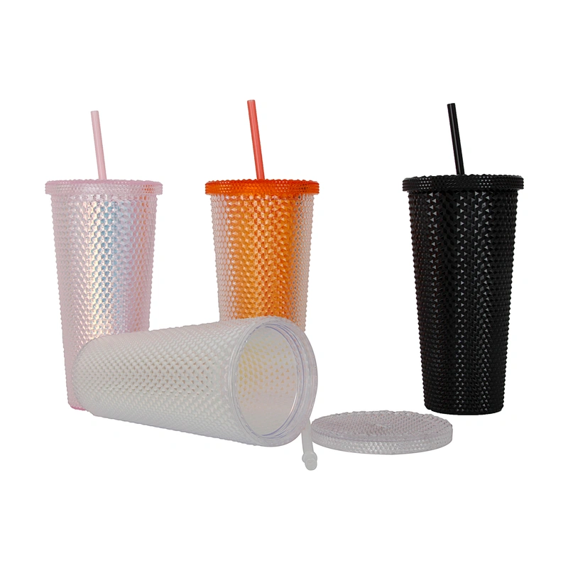 BPA Free Double Wall Stainless Steel Insulated Matte Color Studded Tumbler Cups With Lid Straw