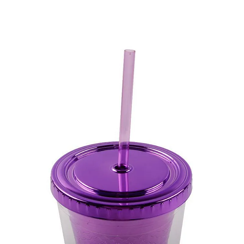 Chinese production BPA Free 16OZ cartoon Fish Tail Shape Double wall tumbler with metallic coating
