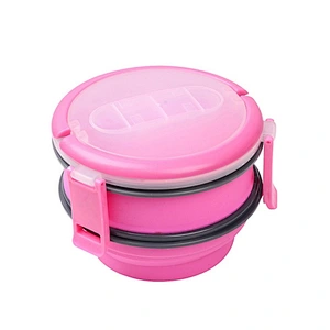 Save Space airtight food storage  silicone foldable Bento Lunch Box with lock lid