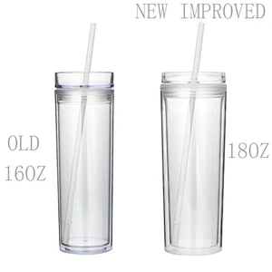 Hot Sale 16oz/480ml Clear Plastic Coffee Bottle Sublimation Skinny Tumbler Cups With Straw And Lid