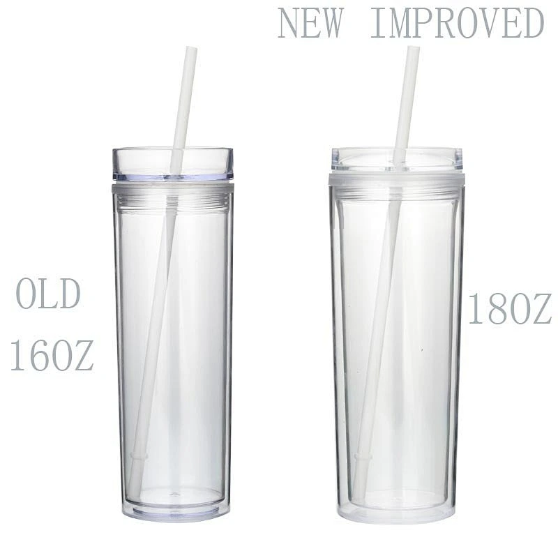 Hot Sale 16oz/480ml Clear Plastic Coffee Bottle Sublimation Skinny Tumbler Cups With Straw And Lid