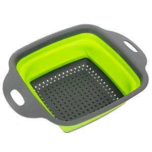 Union source factory price square silicone plastic kitchen folding vegetable drain basket bowl