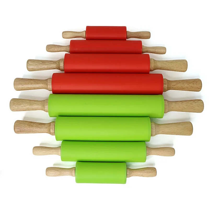 Union Source Bakeware Accessories Baking Silicone Rolling Pin With bamboo handle