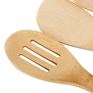 Natural kitchen set serving tools 5pcs set of bamboo cookware tools with multi-color handles