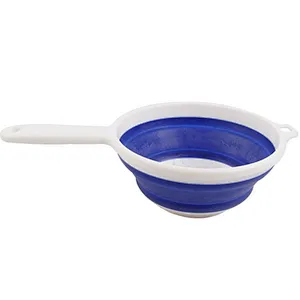 Environmentally friendly food grade materials Fruit vegetable drain basket kitchen foldable silicone strainer with long handle