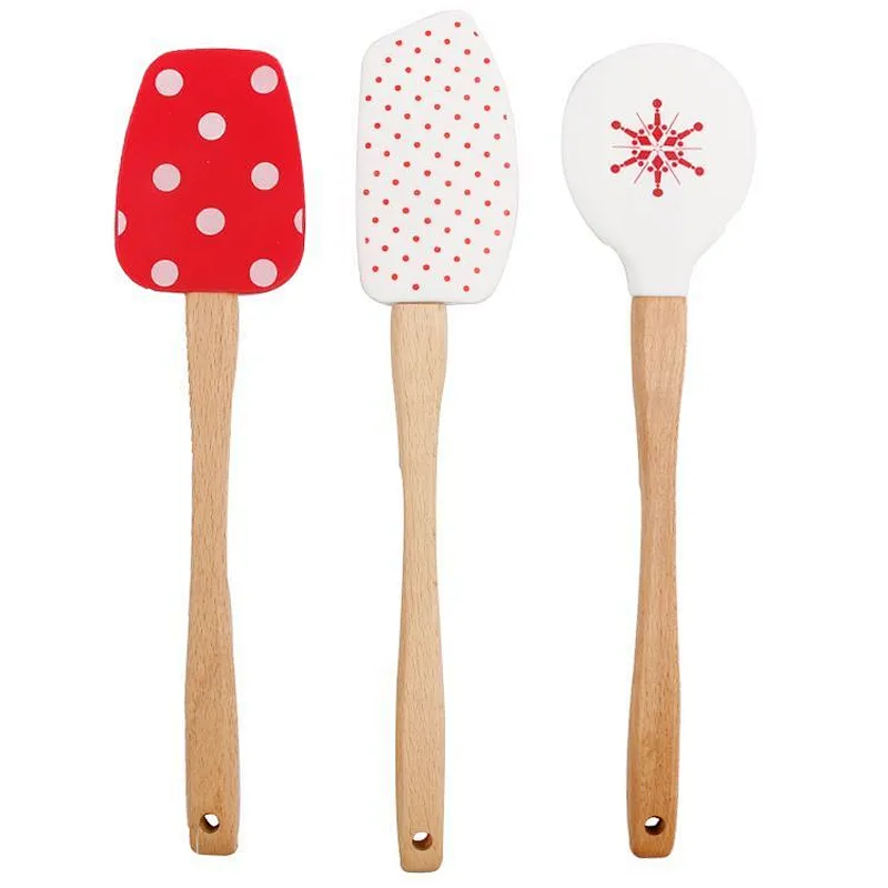 wholesale fashion 3 piece utensils kitchen baking bamboo wooden silicone spatula set with custom