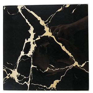 Union Source Kitchen square black marble printing tempered glass serving chopping board