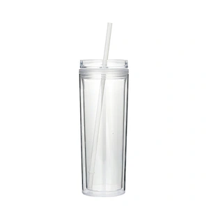 Hot Sale 16oz/480ml Clear Plastic Coffee Bottle Sublimation Skinny Tumbler Cups With Straw And Lid