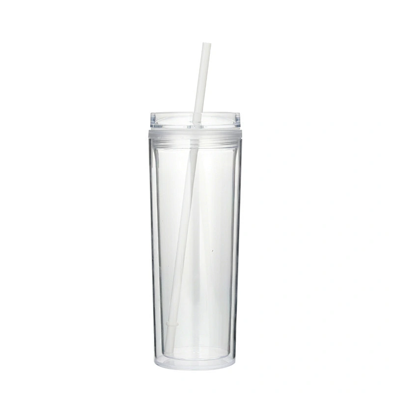 Hot Sale 16oz/480ml Clear Plastic Coffee Bottle Sublimation Skinny Tumbler Cups With Straw And Lid