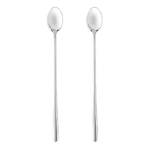 21New Product Wholesale Silver Skinny Kitchen Stainless Steel Cutlery Set Of 2 pcs Latte Spoon