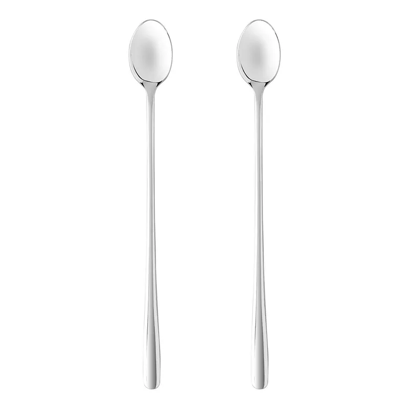 21New Product Wholesale Silver Skinny Kitchen Stainless Steel Cutlery Set Of 2 pcs Latte Spoon