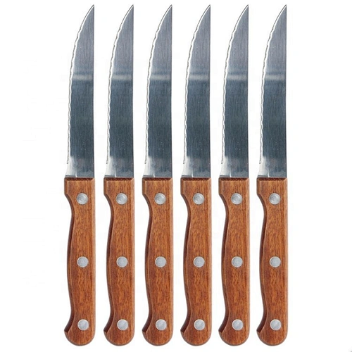 6pcs kitchen stainless steel meat cutting blade steak knife set with wooden handle