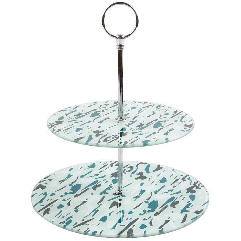 2 tier cake tools wedding glass cake stand set