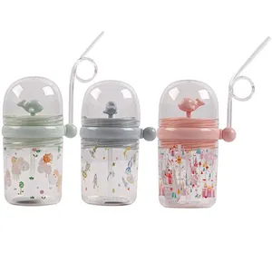 Union Source custom logo 250ml reusable portable drinking kids plastic water bottles with straw pump