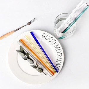 Heat resistant different color straight and bent borosilicate glass drinking straw