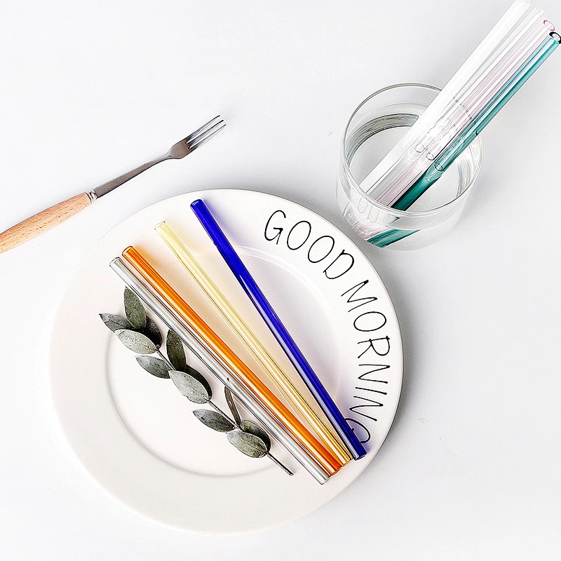 Heat resistant different color straight and bent borosilicate glass drinking straw