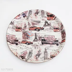Low Price Household Restaurant Dinnerware Fashion Green Printed Butter Ceramic Plate Dish