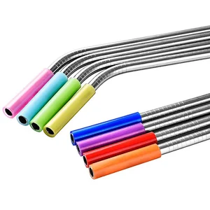 Union Source Folding metal stainless steel silicone straw With Cleaning Brushes