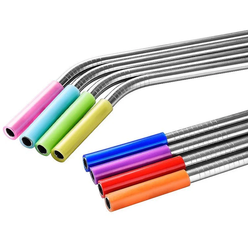 Union Source Folding metal stainless steel silicone straw With Cleaning Brushes