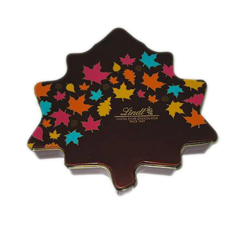 Shaped maple leaf food grade custom tin can for chocolate