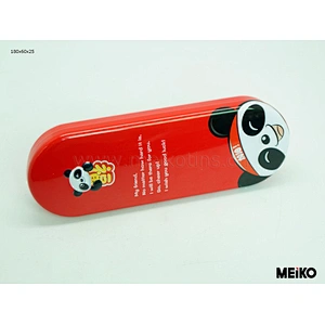 oval shape printed pen tin box with hinge window on top