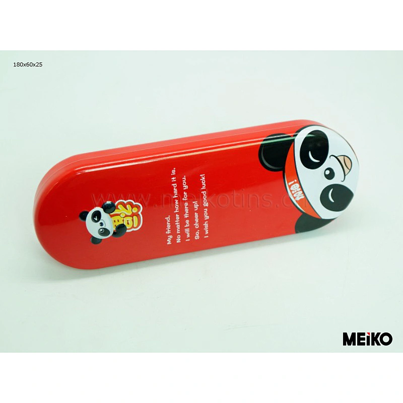 oval shape printed pen tin box with hinge window on top