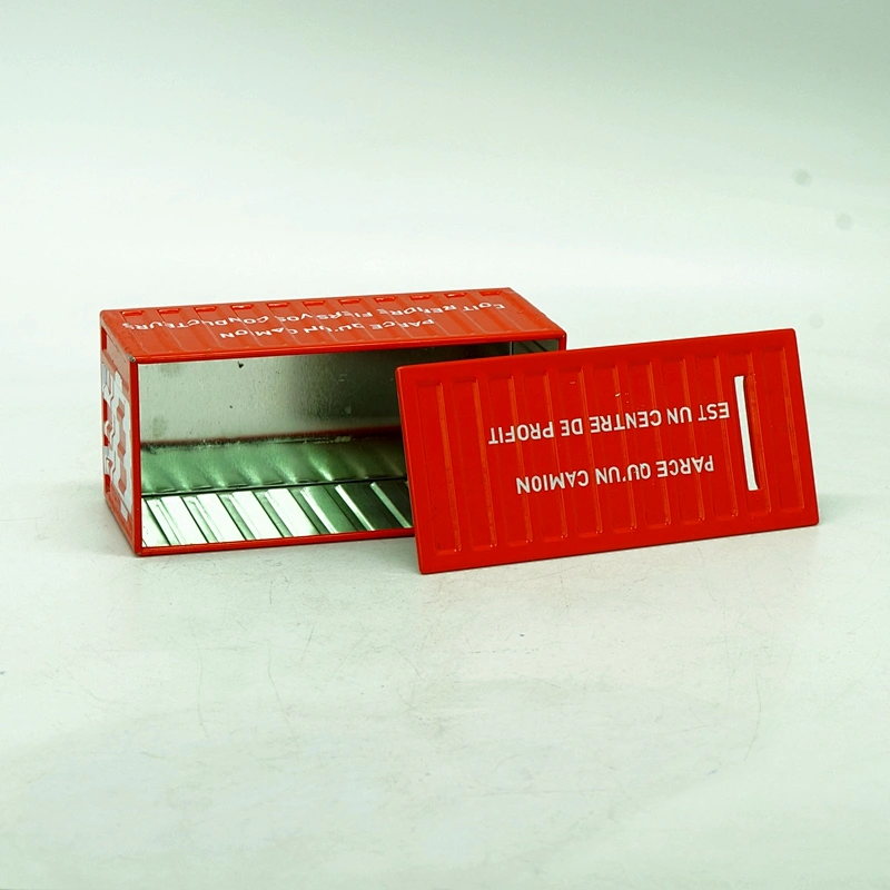 Red creative container shaped tin money bank with coin slot