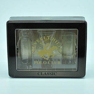 Customized rectangular clear window tin box for perfume display