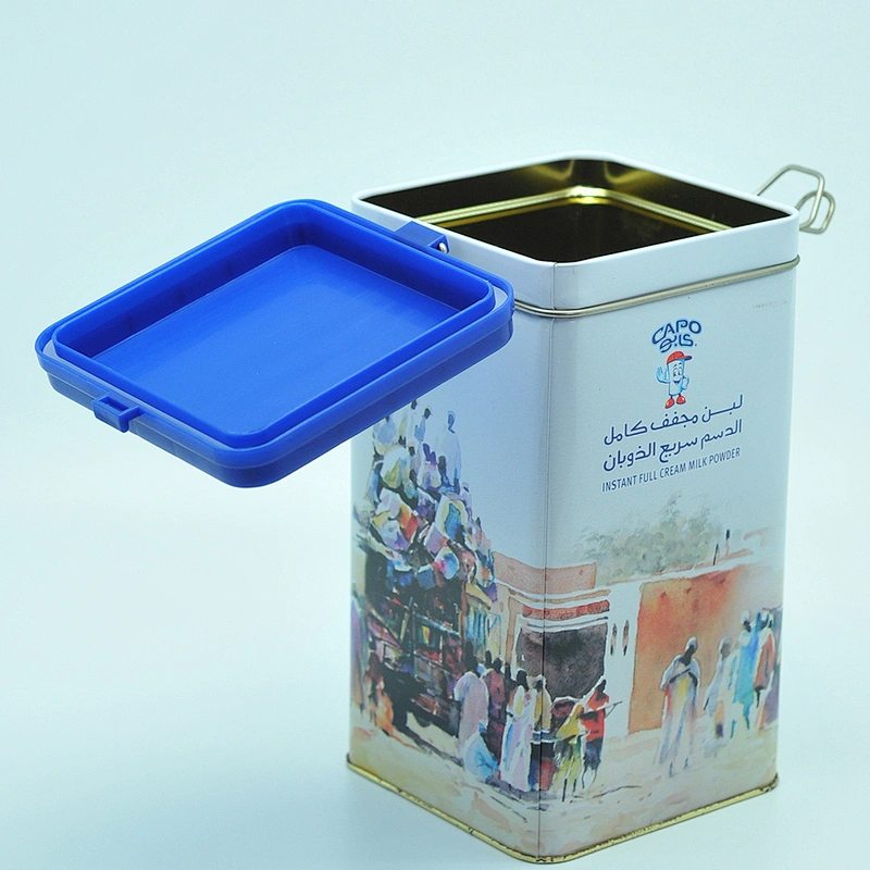 White coffee packaging small metal square tin box with airtight lid