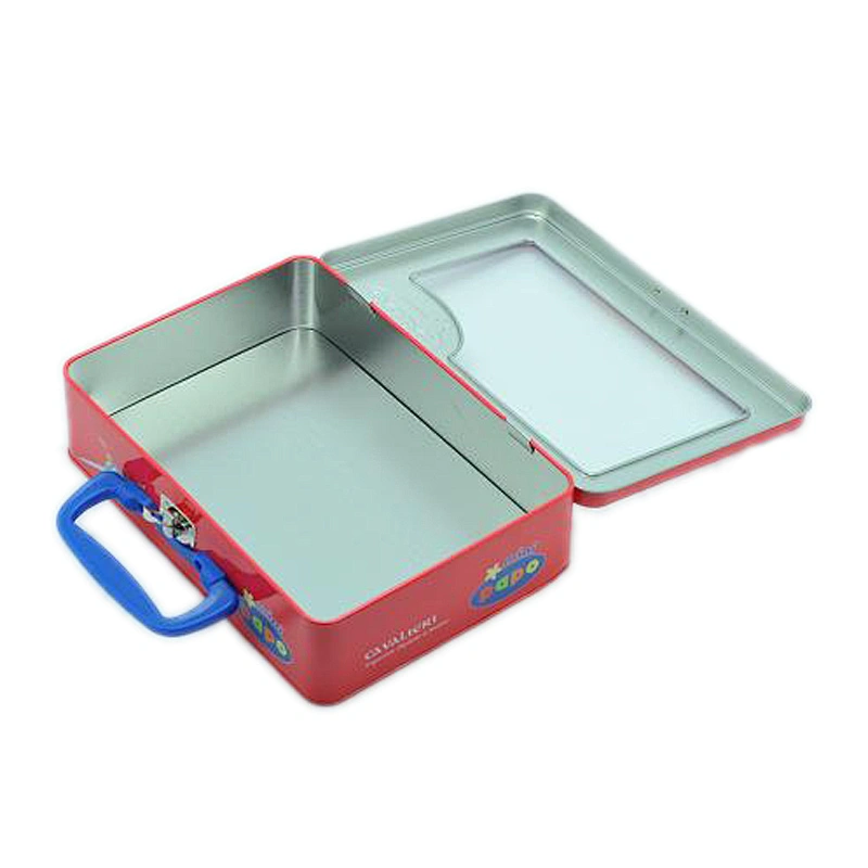 Display handle meal portable tin box with clear pvc window