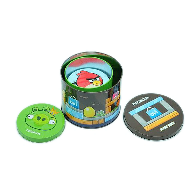 Small set round metal tin can with CMYK printing