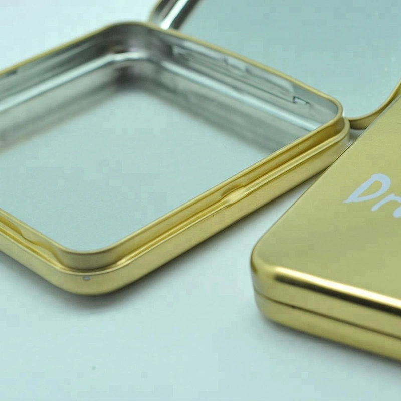 square cigarette mint tin can packaging with hinged lid
