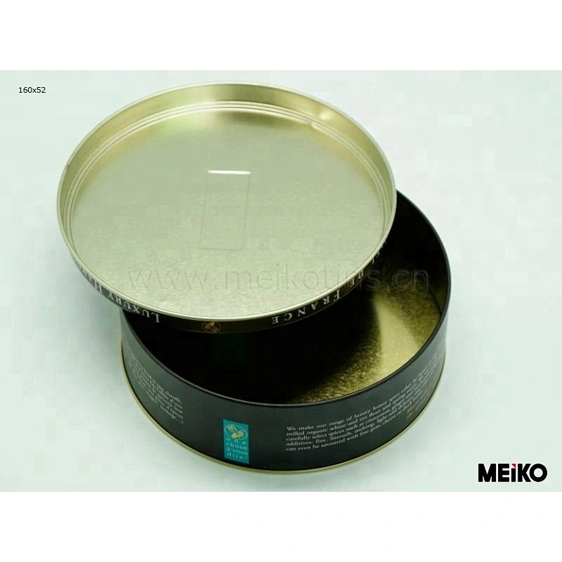 cake use round metal packaging tin can inside golden lacquer