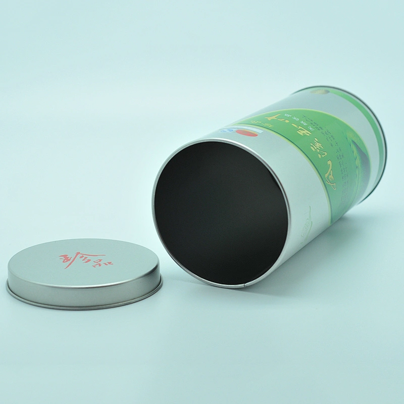 OEM standing cylinder round tea tin can with silver base
