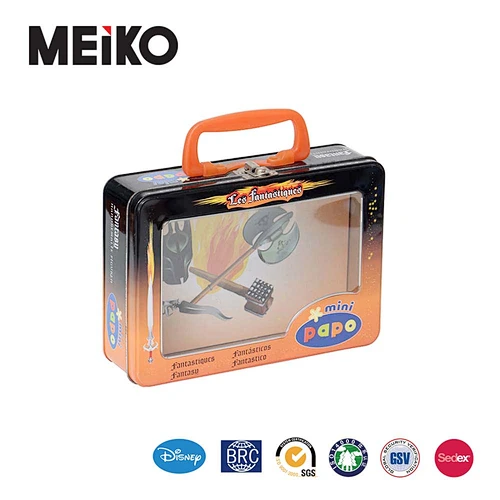 wholesale rectangular cheap tin window lunch box with lock and key