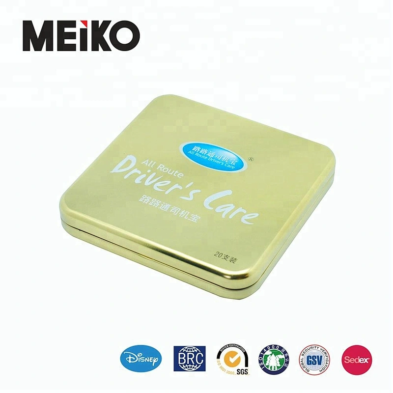 square cigarette mint tin can packaging with hinged lid