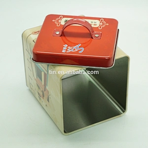 133mm square food safety grade tin tote box with metal handle