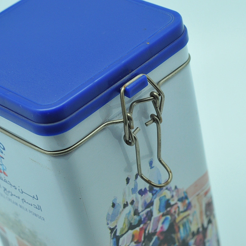White coffee packaging small metal square tin box with airtight lid