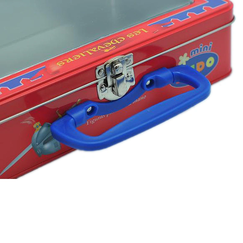 Display handle meal portable tin box with clear pvc window