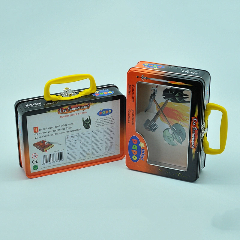 210mm lunch metal rectangular handle tin box with window