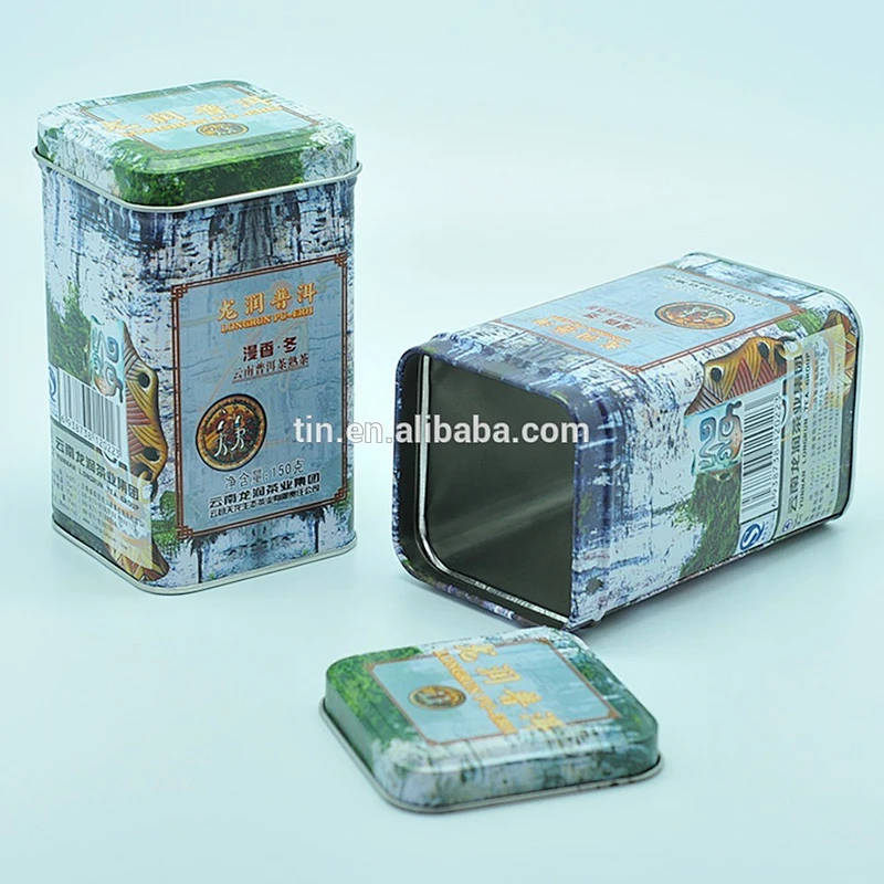 square empty metal tea tin box packaging
